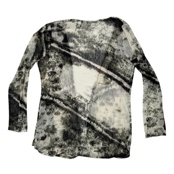 CHICOS EASYWEAR Green Black Tan Abstract Open Mesh Cardigan Sz Small (0) Womens - Picture 5 of 9